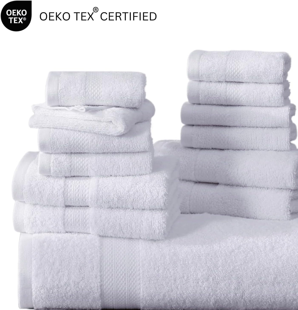 Casa Platino 100% Ring-Spun Cotton Bath Towels Set of 24 - 2 Bath Sheets, 2 Gym Towel, 2 Bath, 4 Fingertip, 6 Hand, 8 Washcloths, Gentle on Body, Quick Dry, Everyday Use – White