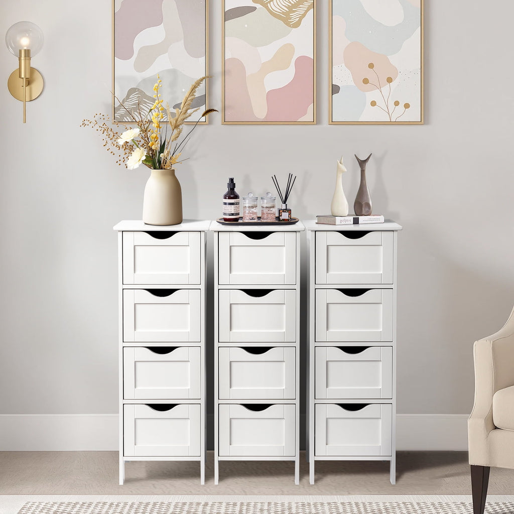 Ktaxon Bathroom Floor Storage Cabinet with 4 Drawers, Small Cabinet for Bedroom Kitchen, MDF White