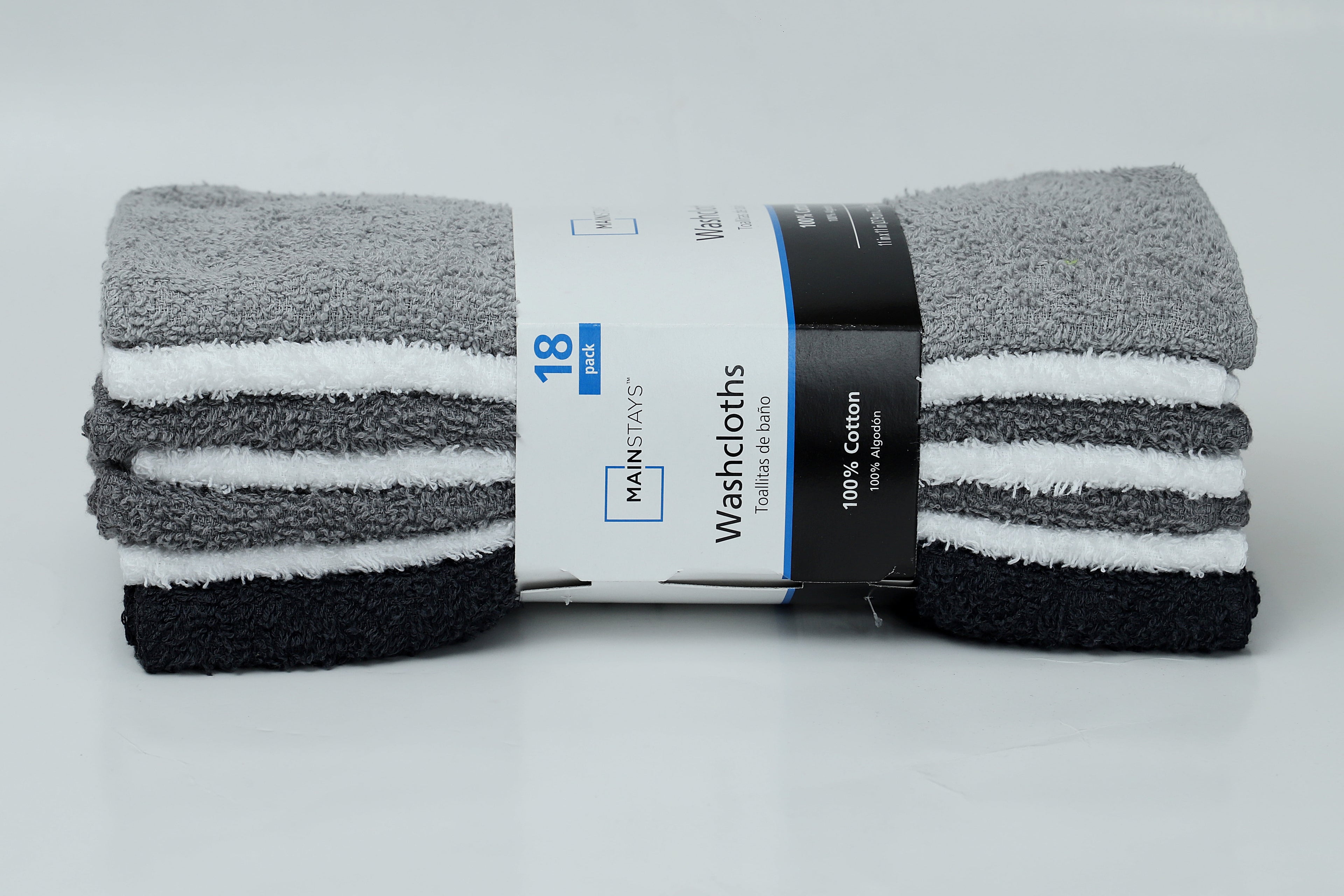 Mainstays 18-Pack Washcloth Bundle, Grey Multi