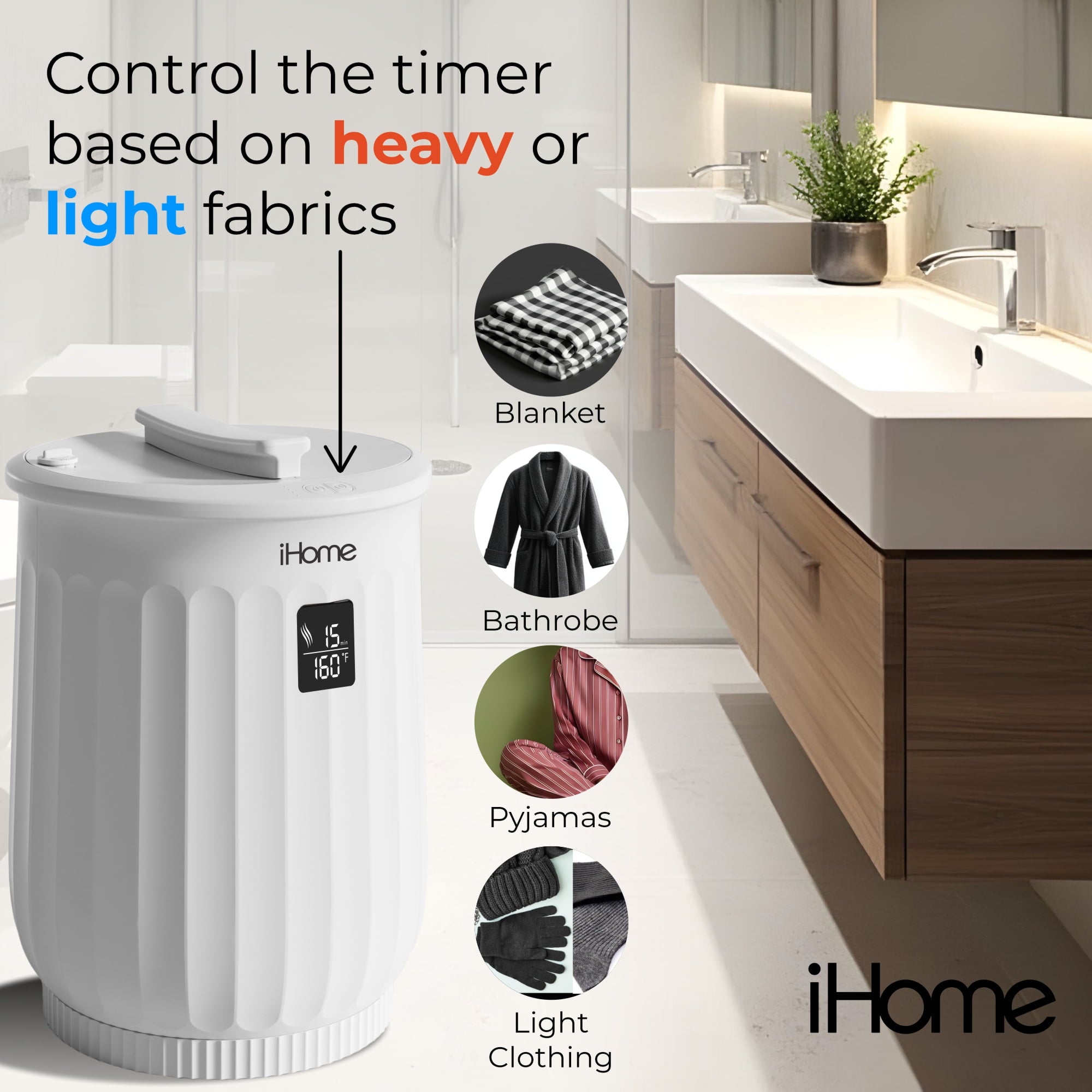 iHome 20L Towel Warmer Bucket with Inner Fragrance Pad Holder 400 W, White Plastic Finish