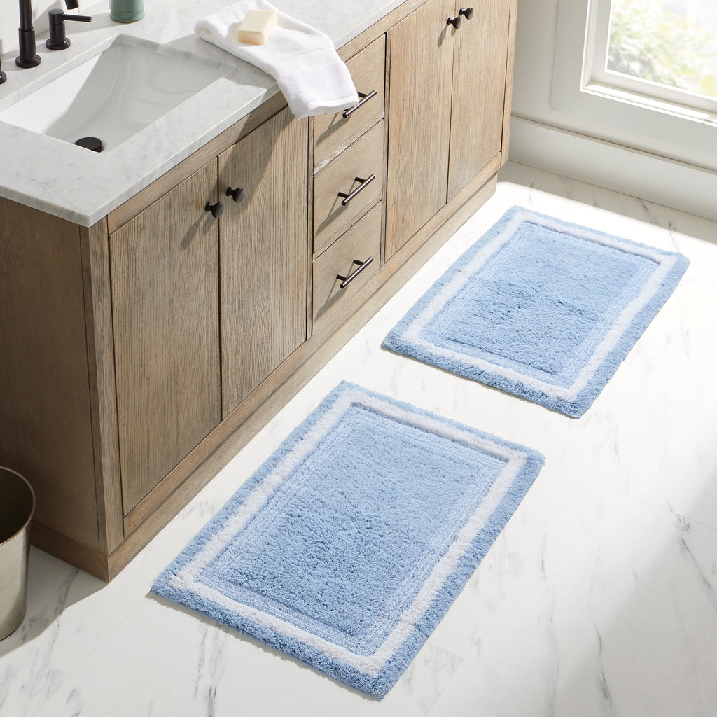 Better Homes & Gardens Bordered Striped 2-Pack Bath Rug Bundle, Blue Drop, 20” x 30”