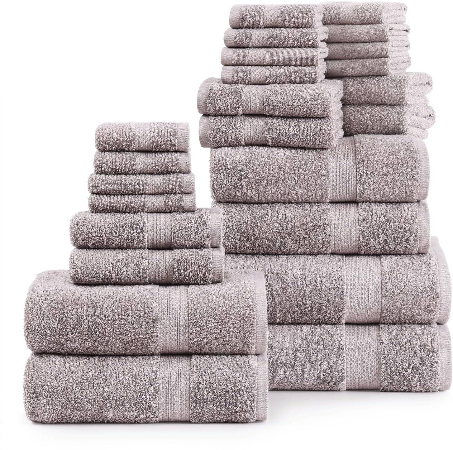 Casa Platino 100% Ring-Spun Cotton Bath Towels Set of 24 - 2 Bath Sheets, 2 Gym Towel, 2 Bath, 4 Fingertip, 6 Hand, 8 Washcloths, Gentle on Body, Quick Dry, Everyday Use – White