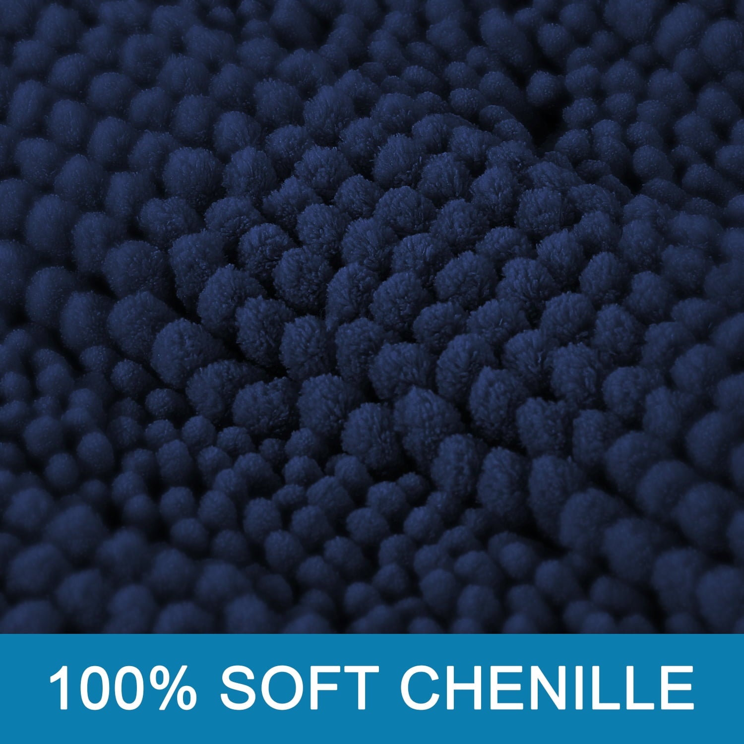 PrimeBeau Chenille Shaggy Rug Collection Contemporary Solid Print Navy Microfiber Polyester Bath Rugs, 20" x 32" Plus 17" x 24", Machine Washable, 2 Count