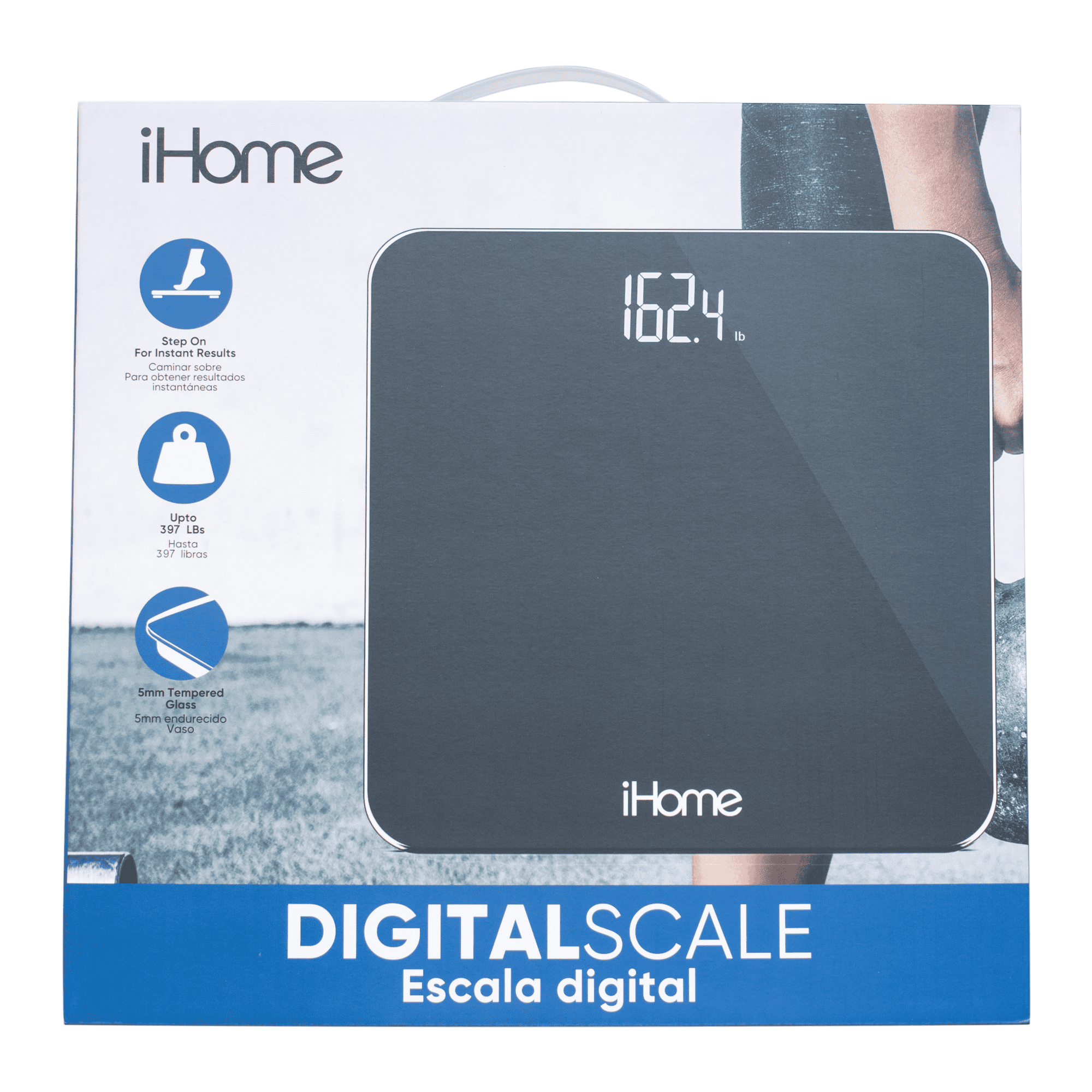 iHome Digital Battery Powered Bathroom Scale 397 lbs with Fit+ Personal Coach App, FSA and HSA Eligible, Black