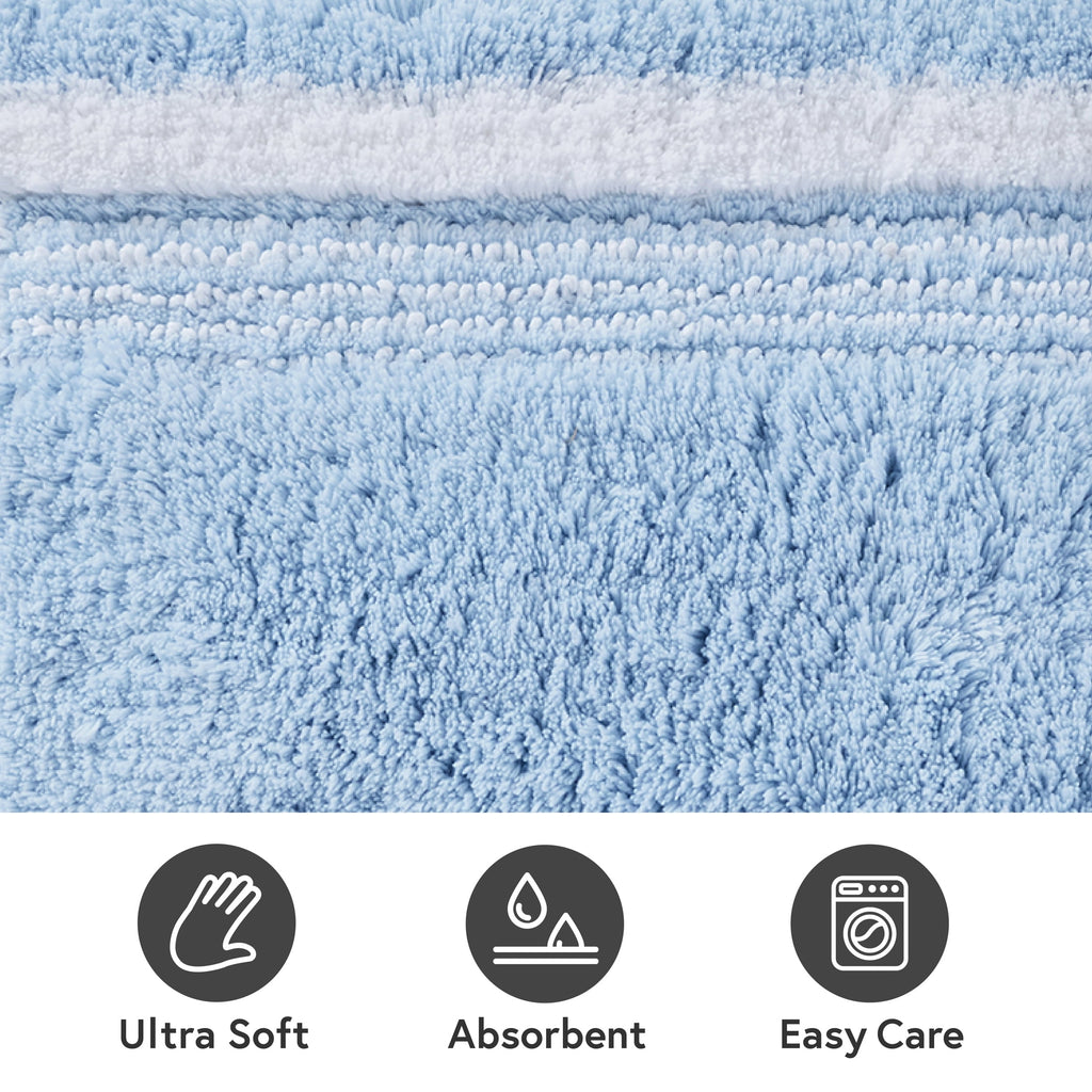 Better Homes & Gardens Bordered Striped 2-Pack Bath Rug Bundle, Blue Drop, 20” x 30”