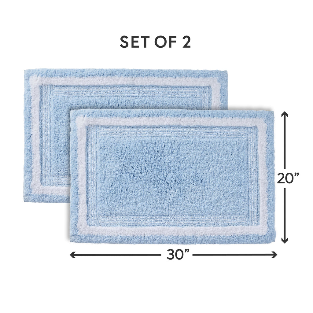 Better Homes & Gardens Bordered Striped 2-Pack Bath Rug Bundle, Blue Drop, 20” x 30”