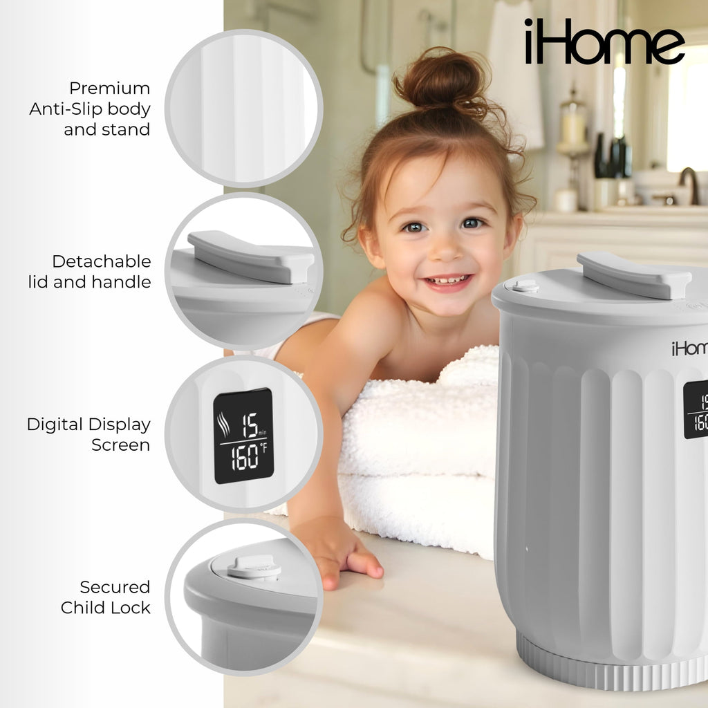 iHome 20L Towel Warmer Bucket with Inner Fragrance Pad Holder 400 W, White Plastic Finish
