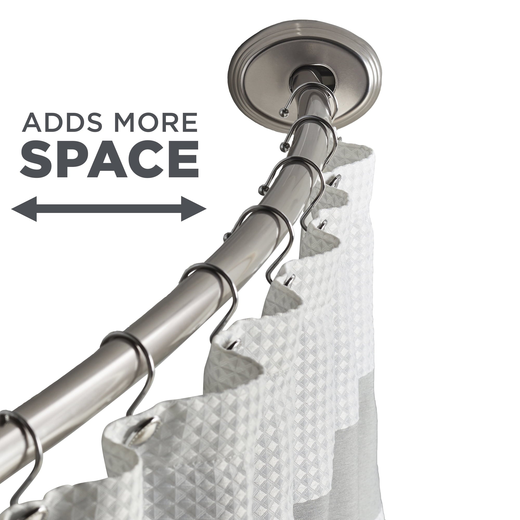 Better Homes & Gardens Dual Mount No Rust 50” to 72” Adjustable Curved Shower Curtain Rod, Nickel