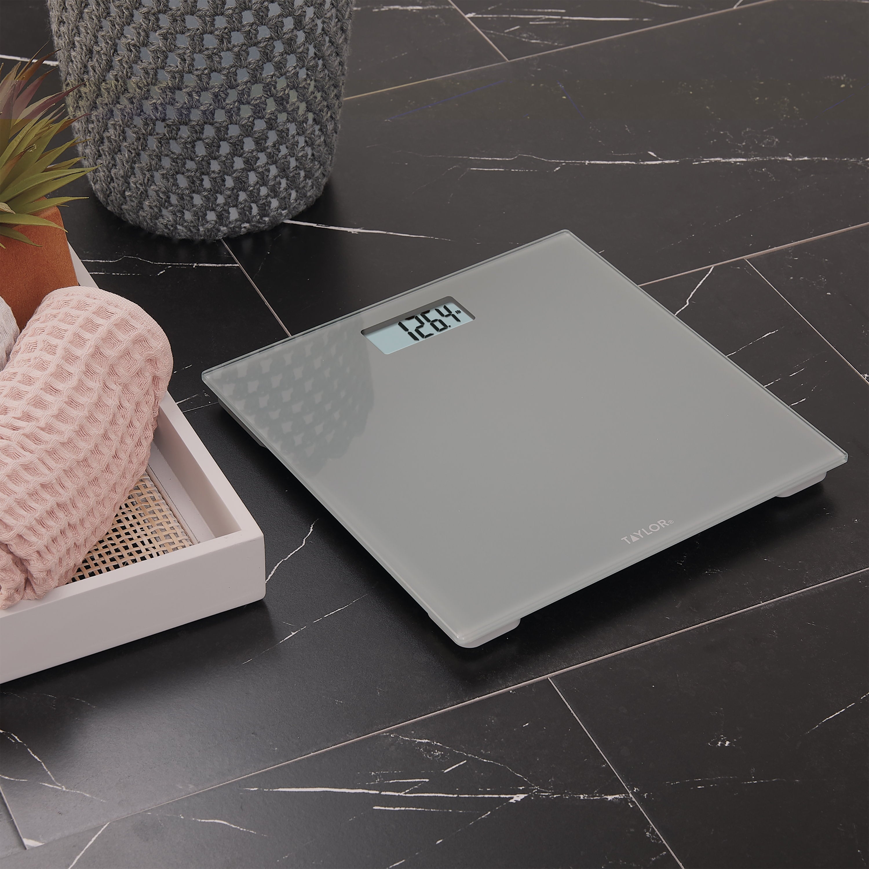 Taylor 11.0" x 11.0" Digital Glass Body Weight Scale Battery Powered, FSA HSA Eligible, 350 lb Capacity, Gray