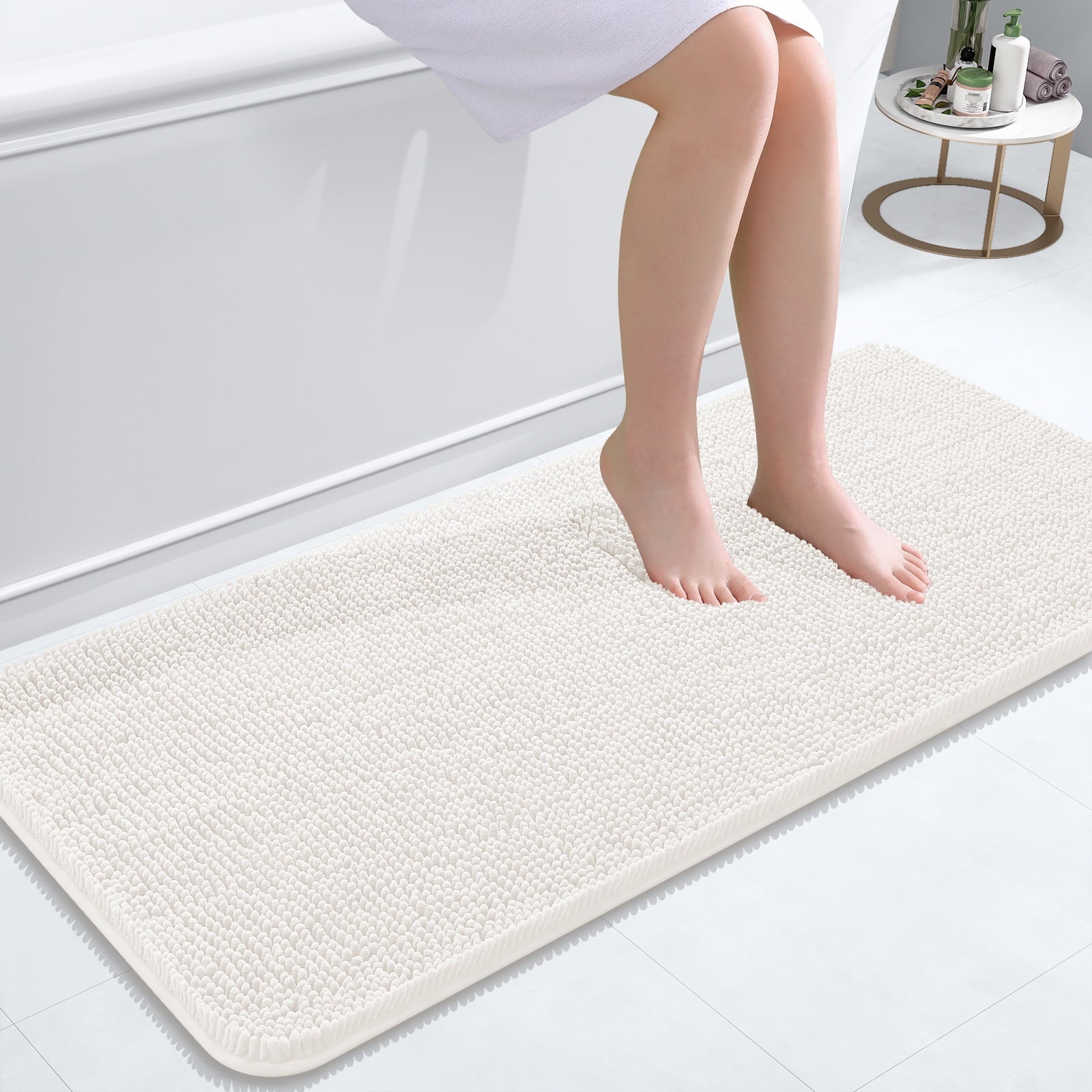 Buganda Bathroom Rugs 30x20, Quick Dry Machine Washable Chenille Bath Mats with Rubber Backing, Grey