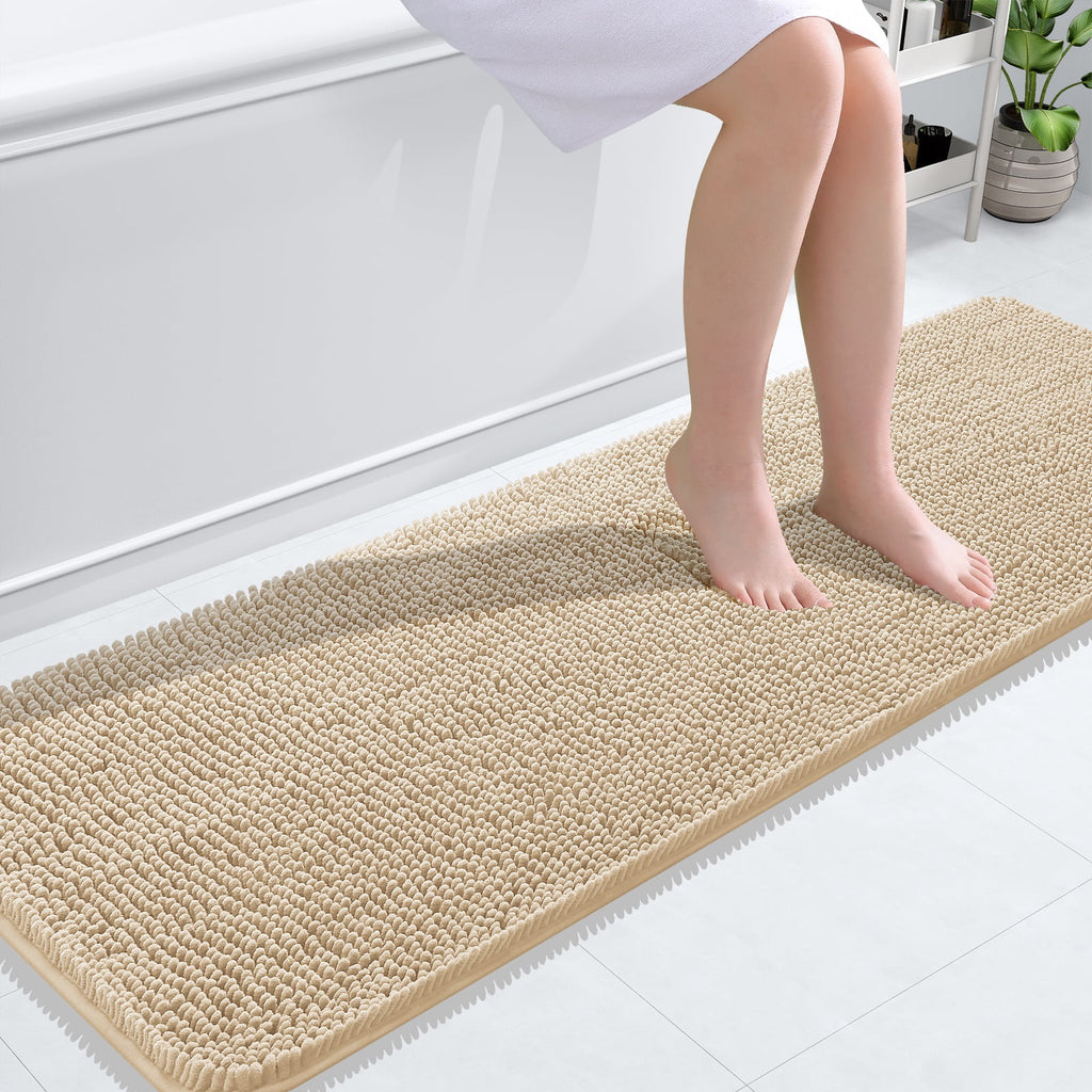 Buganda Bathroom Rugs 30x20, Quick Dry Machine Washable Chenille Bath Mats with Rubber Backing, Grey