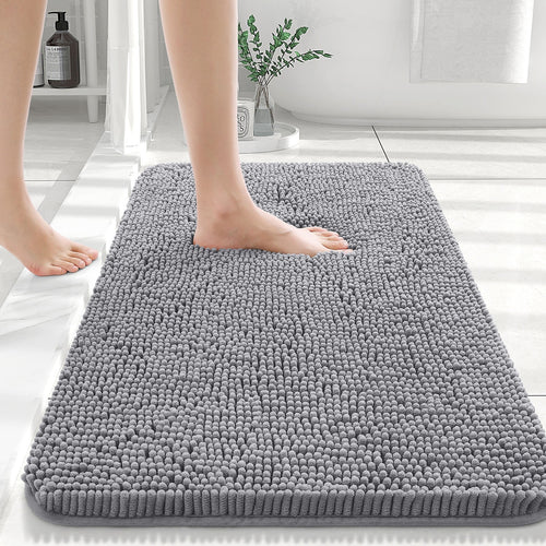 Buganda Bathroom Rugs 30x20, Quick Dry Machine Washable Chenille Bath Mats with Rubber Backing, Grey