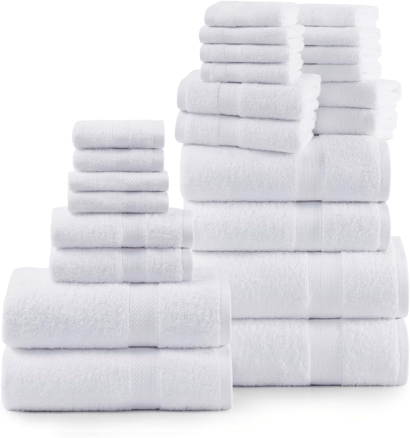 Casa Platino 100% Ring-Spun Cotton Bath Towels Set of 24 - 2 Bath Sheets, 2 Gym Towel, 2 Bath, 4 Fingertip, 6 Hand, 8 Washcloths, Gentle on Body, Quick Dry, Everyday Use – White