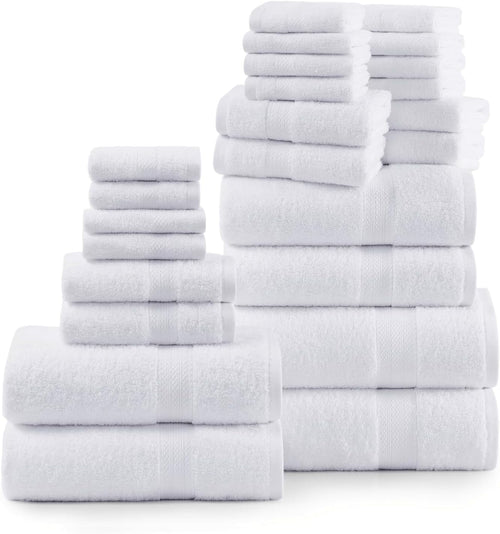 Casa Platino 100% Ring-Spun Cotton Bath Towels Set of 24 - 2 Bath Sheets, 2 Gym Towel, 2 Bath, 4 Fingertip, 6 Hand, 8 Washcloths, Gentle on Body, Quick Dry, Everyday Use – White