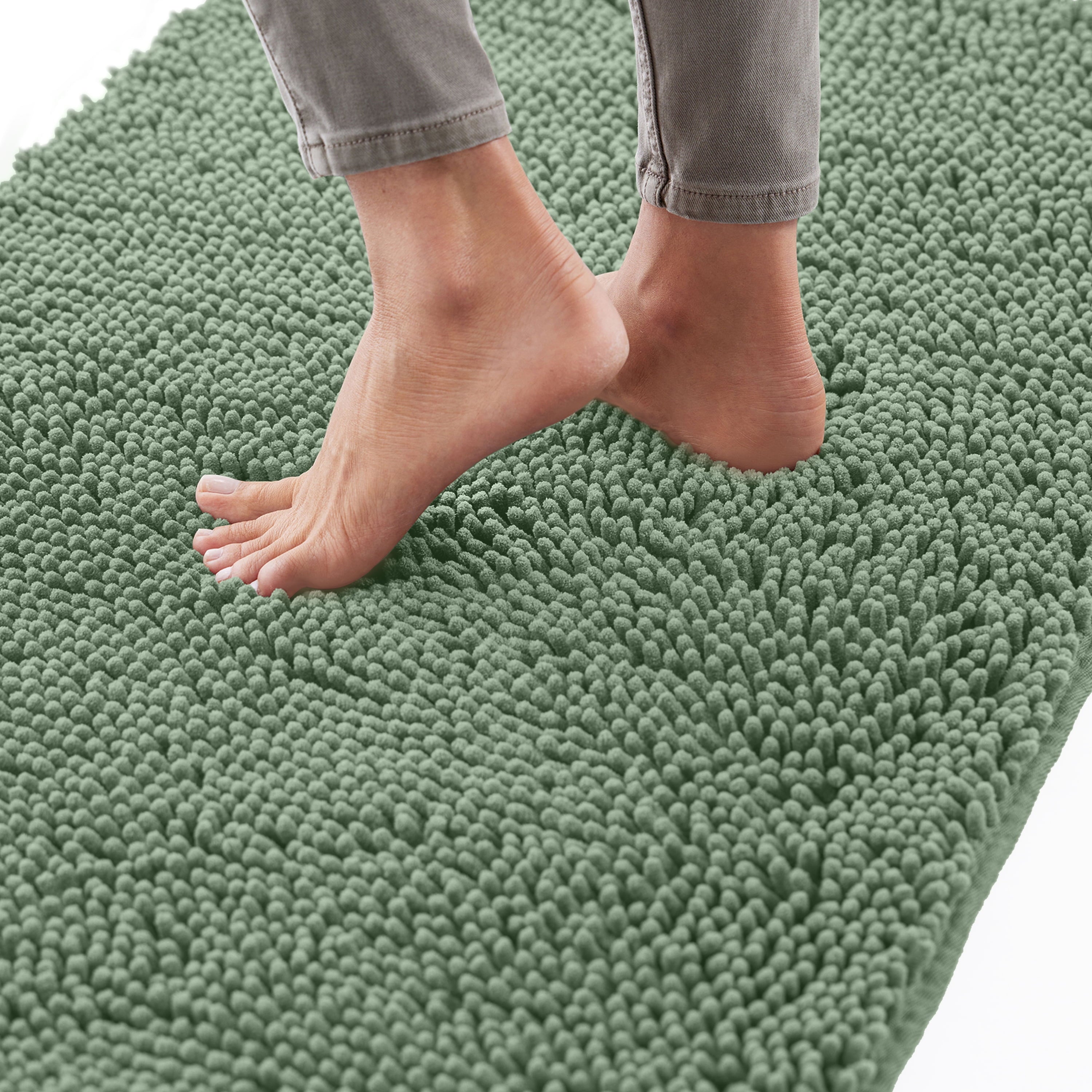 GORILLA GRIP Chenille Bath Rug 24x17, Rubber Backing Quick Dry Washable Microfiber Mats, Grey