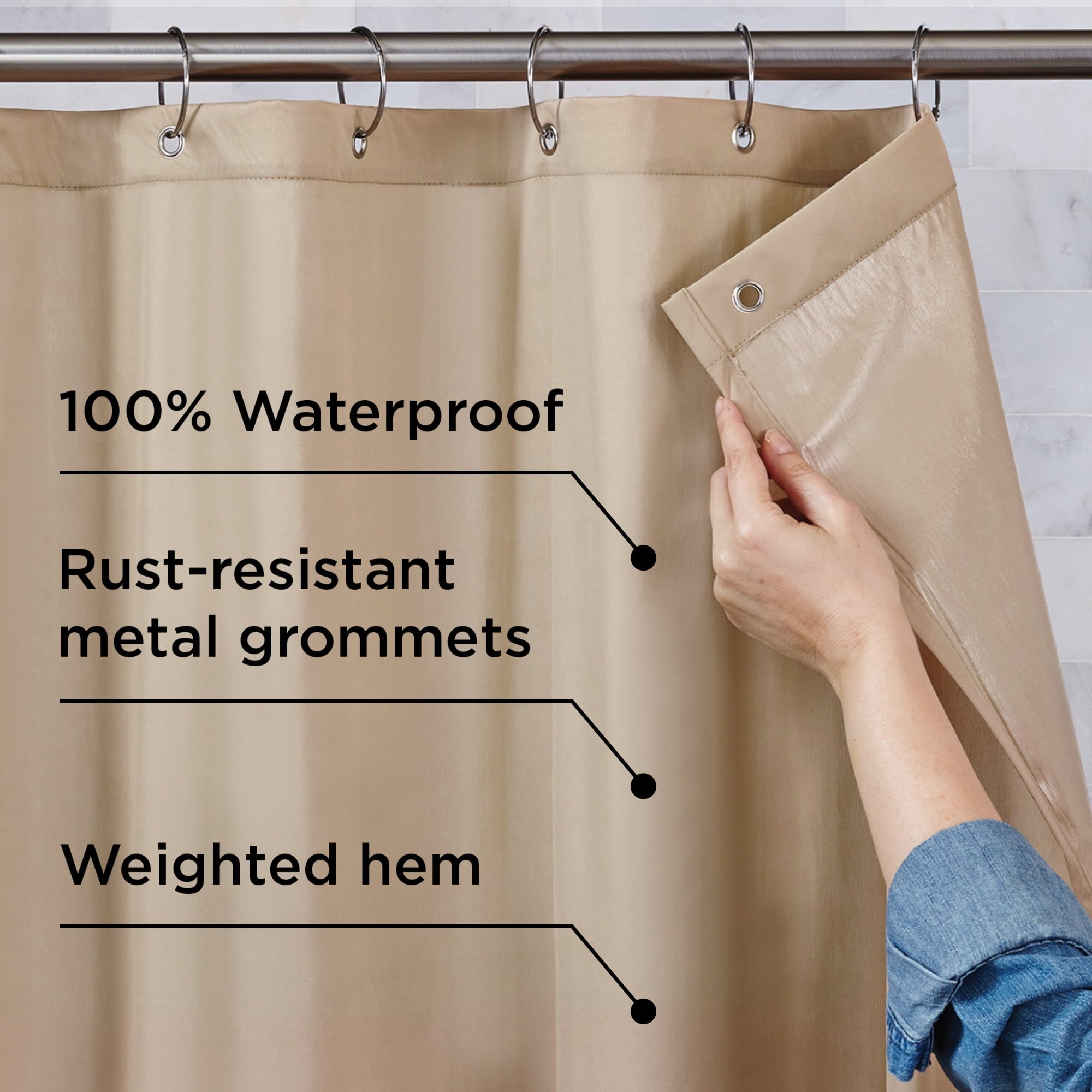 Waterproof Ultimate Shield Fabric Shower Curtain Liner, 70" x 70", Beige - Better Homes & Gardens