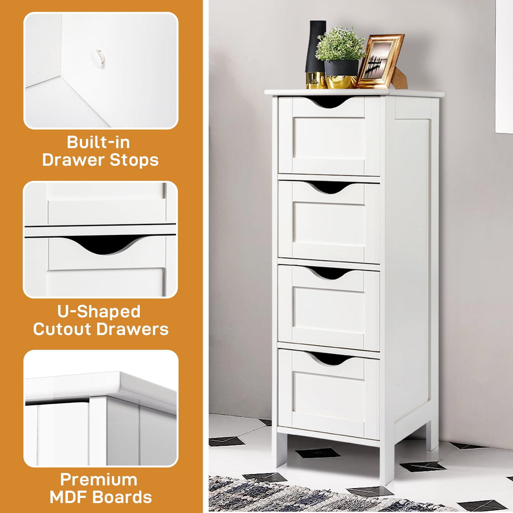 Ktaxon Bathroom Floor Storage Cabinet with 4 Drawers, Small Cabinet for Bedroom Kitchen, MDF White