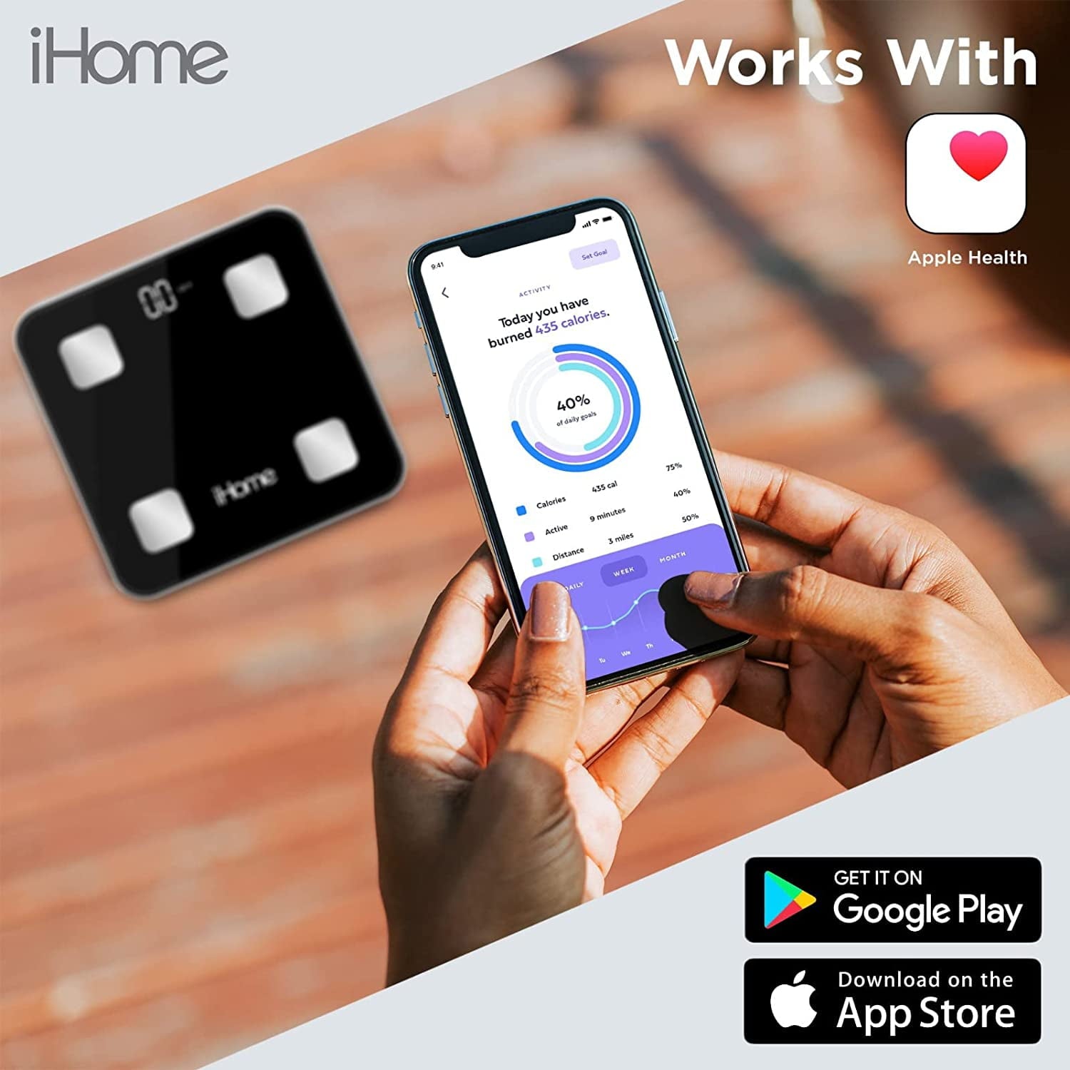 iHome Smart Bluetooth Digital Battery Powered Bathroom Scale, Body Weight & BMI Weighing 397 lbs with Fit+ Personal Coach App, FSA and HSA Eligible, Black